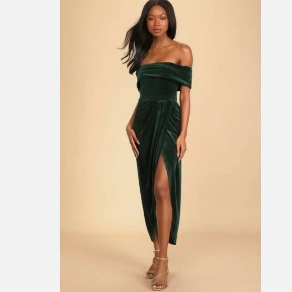 Anthropologie BHLDN Edison Velvet Dress Emerald Green Size US 6 NWT